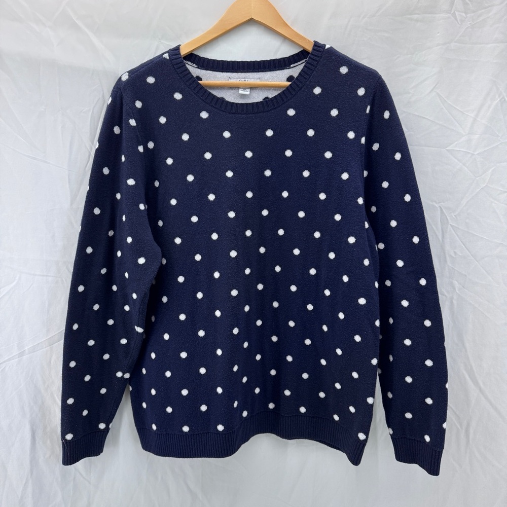 Croft & Barrow Classic Navy Blue Polka Dot Sweater XXL Preppy Knit Crewneck